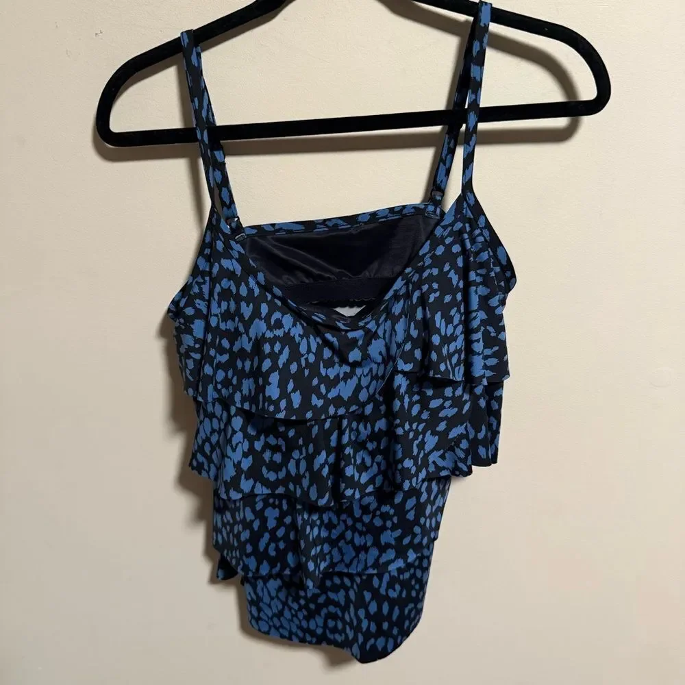 Miraclesuit Dreamsuit Slimming Control Tiered Tankini Top Blue Leopard- Size 10